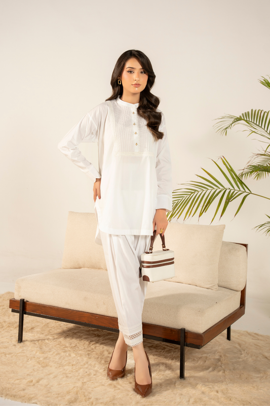 Ivory Pintuck Kurta Shalwar Set
