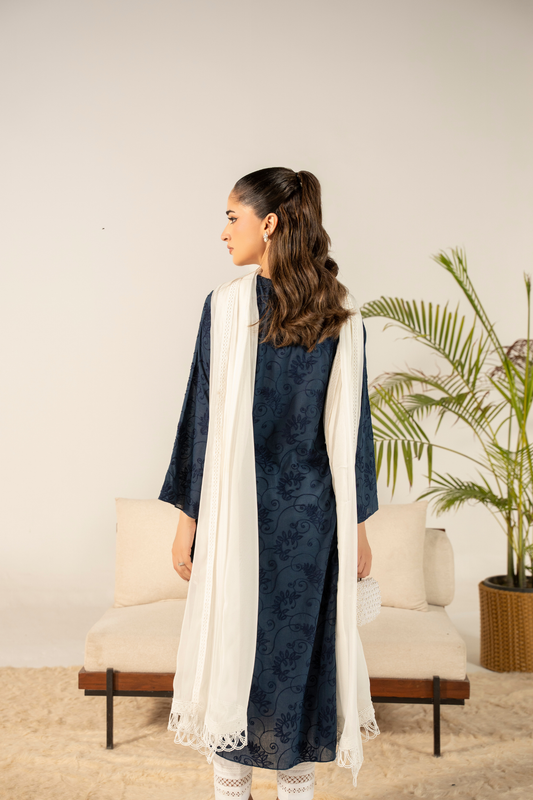 Navy Floral Embroidered Kurta
