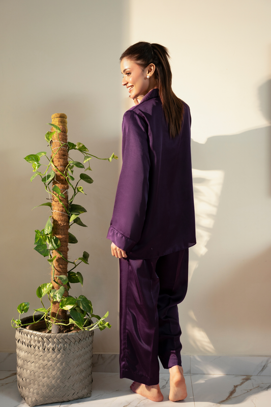 Plum Silk PJ Set - Loungewear