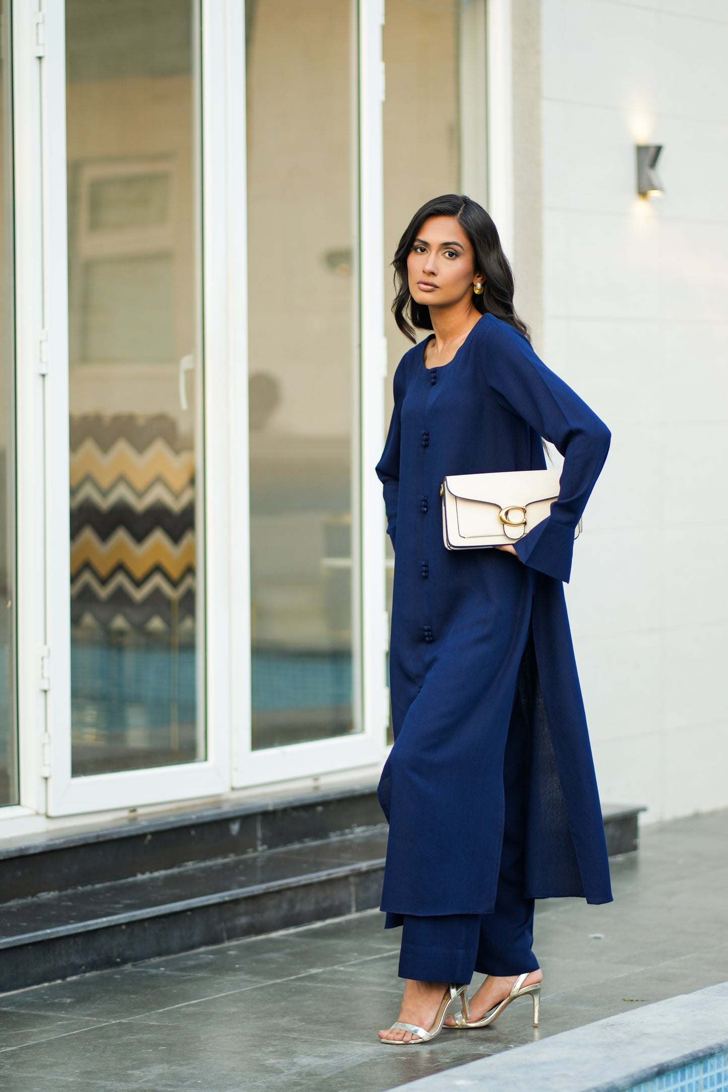 Navy Blue Karandi Coord