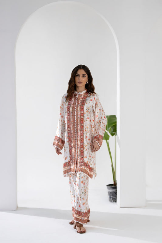 Peach Blossom - Printed Silk Coord