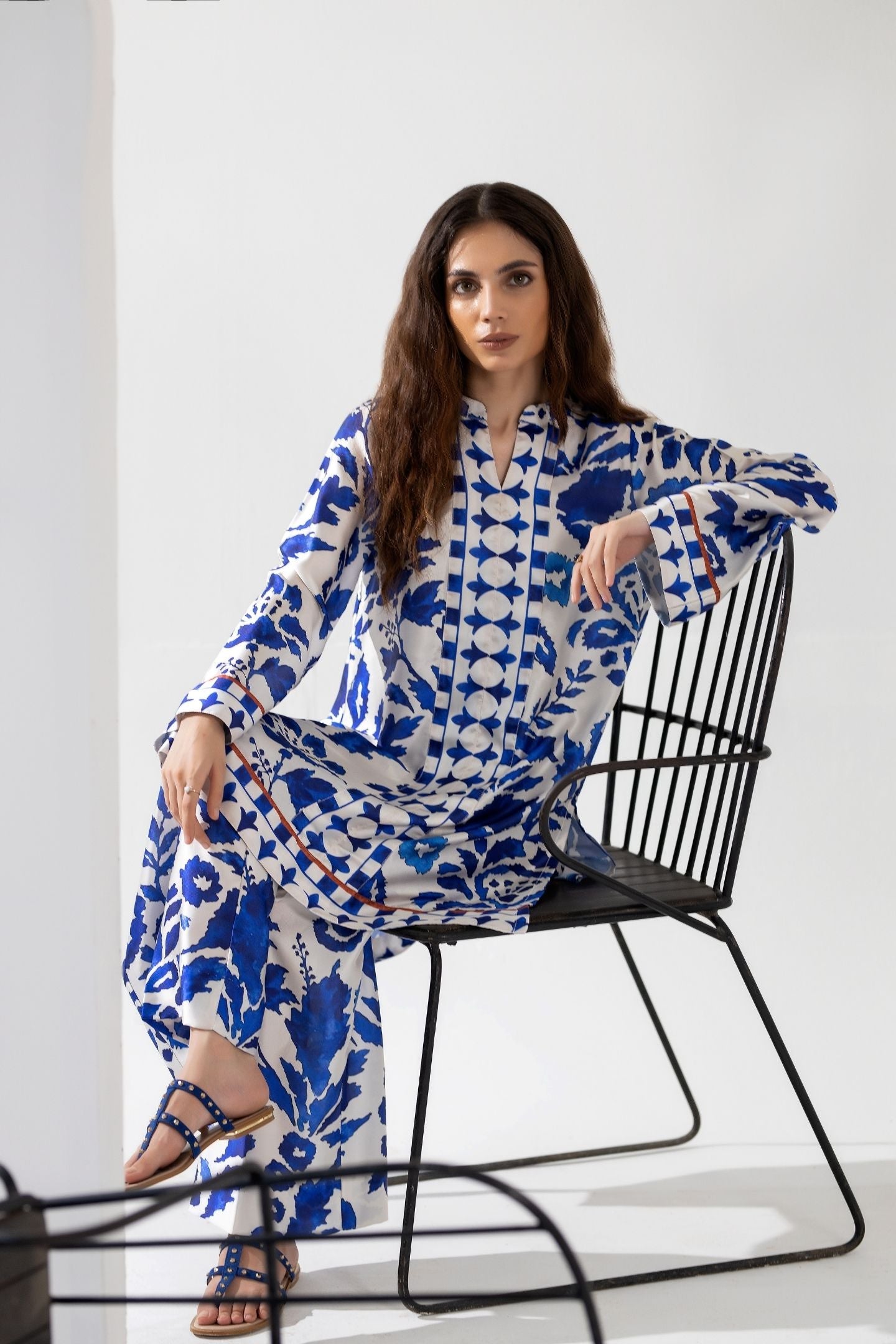 Sapphire Bold Blue & White Floral - Printed Silk Coord