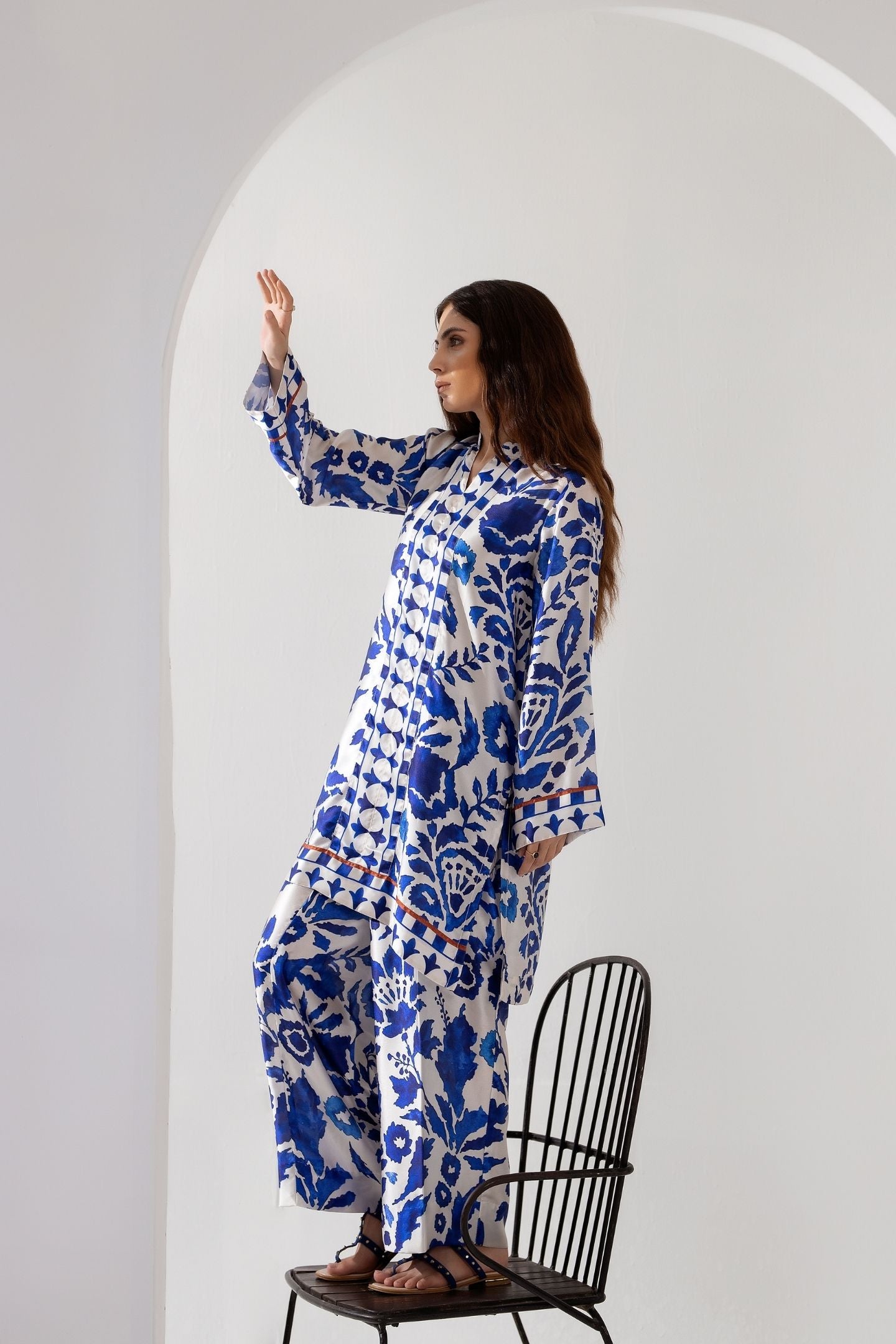 Sapphire Bold Blue & White Floral - Printed Silk Coord