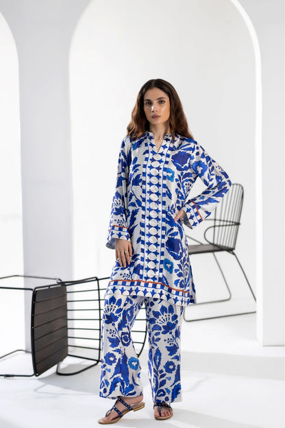 Sapphire Bold Blue & White Floral - Printed Silk Coord