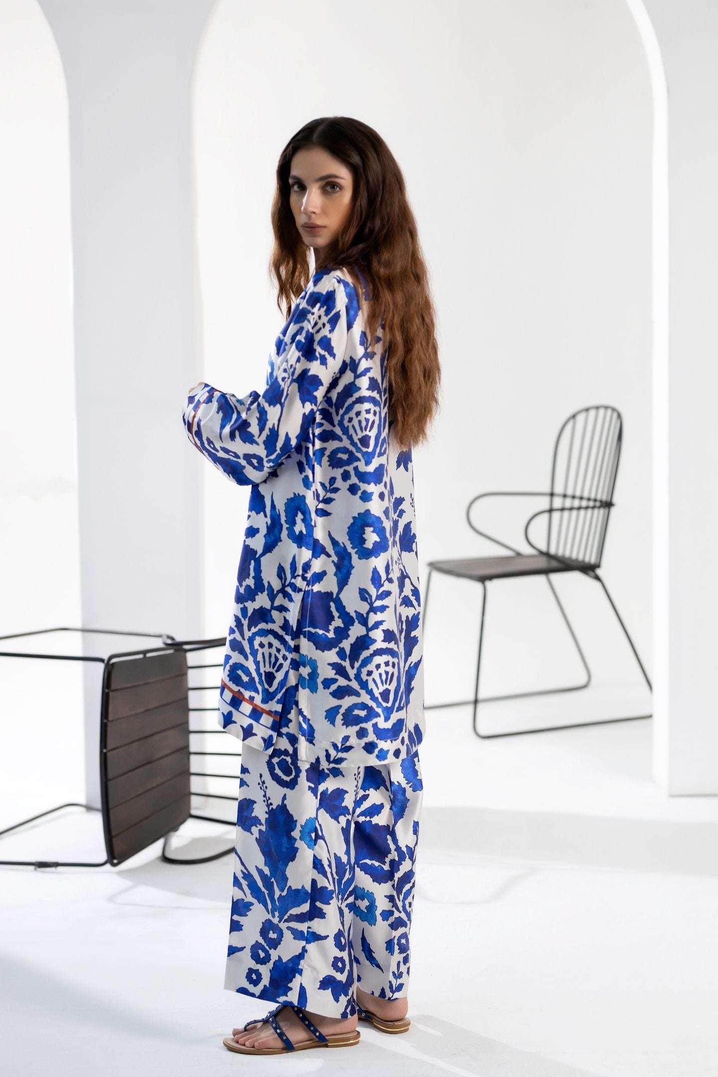 Sapphire Bold Blue & White Floral - Printed Silk Coord