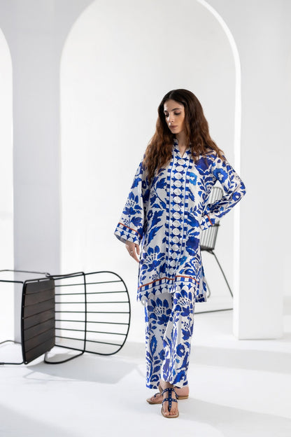 Sapphire Bold Blue & White Floral - Printed Silk Coord