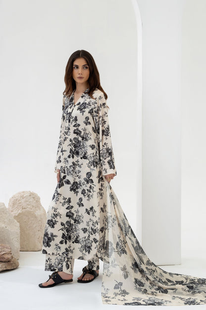 Classic Cream & Black Rose - Printed Silk Coord