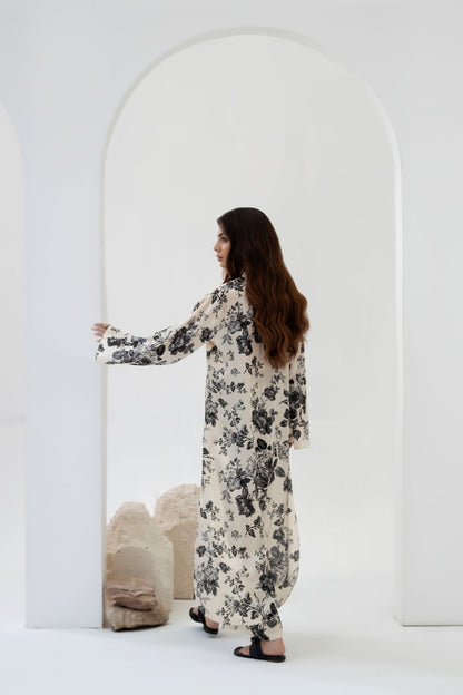 Classic Cream & Black Rose - Printed Silk Coord