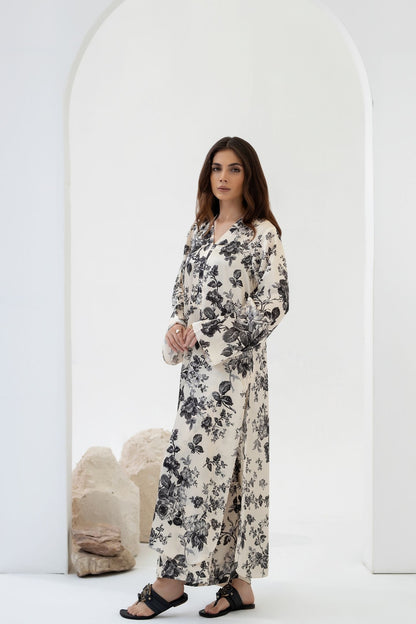 Classic Cream & Black Rose - Printed Silk Coord