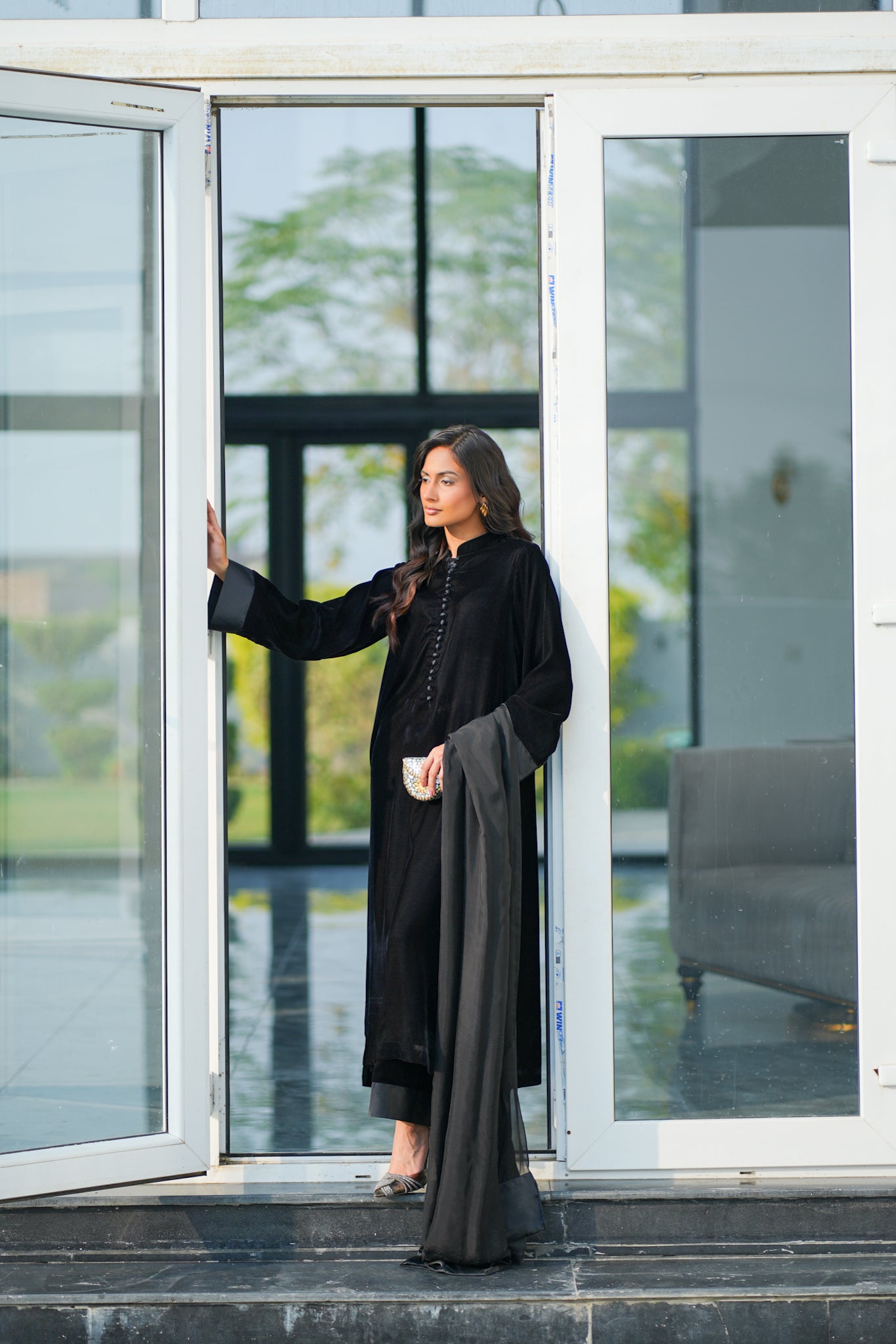 Black Velvet Kurta Set