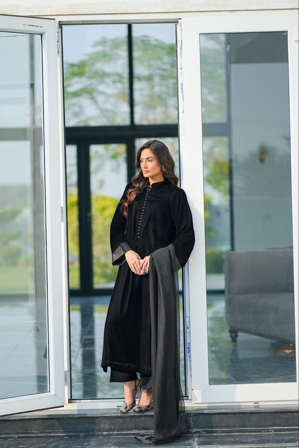 Black Velvet Kurta Set