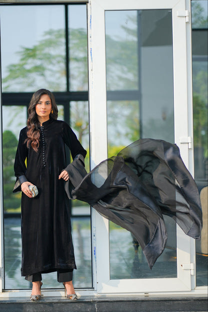 Black Velvet Kurta Set