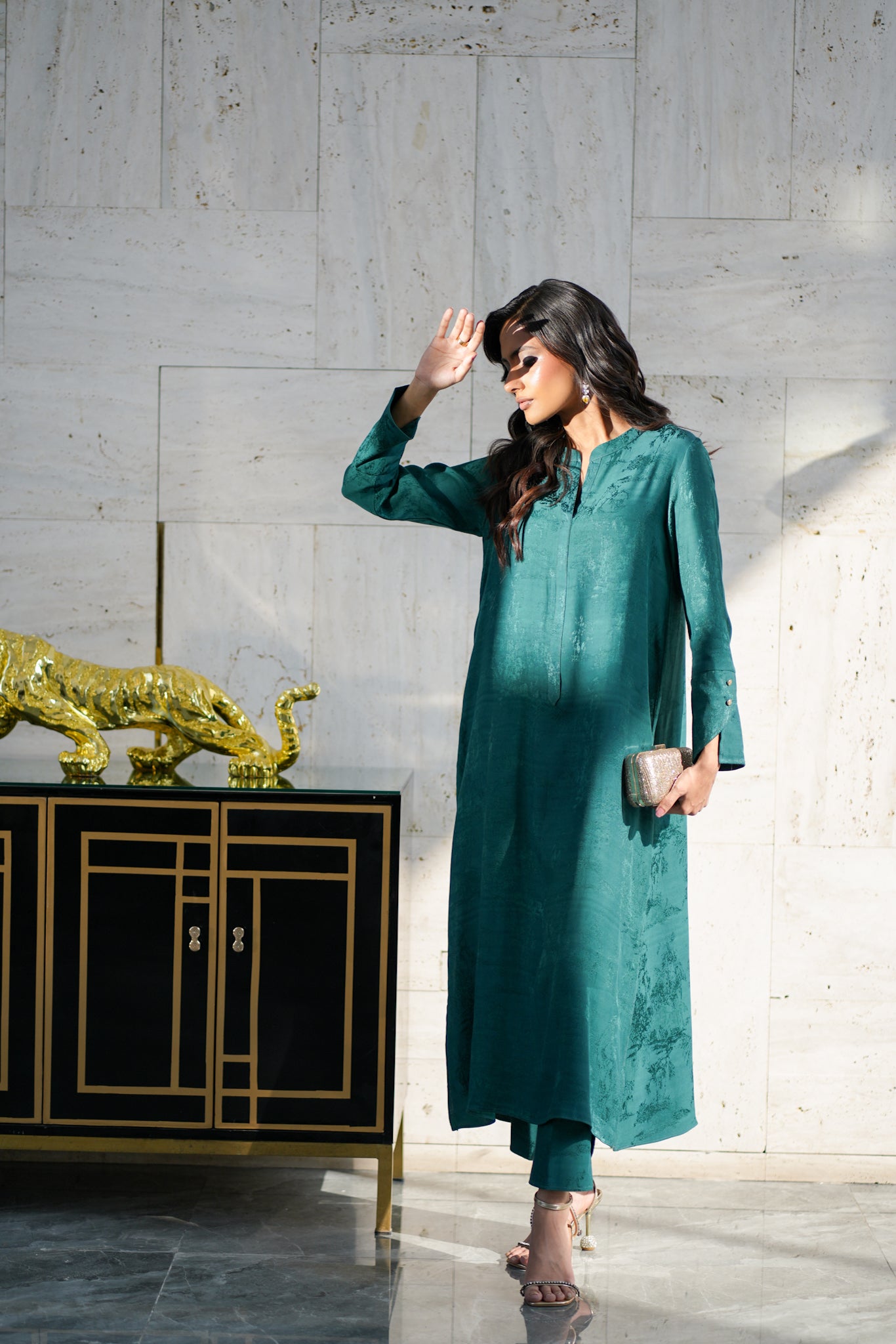 Emerald Embossed Silk Set