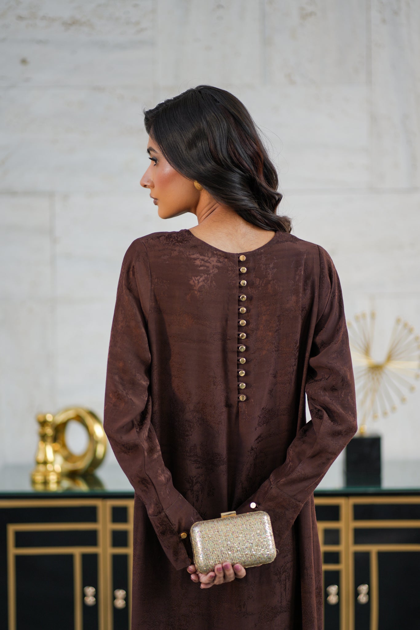 Mocha Embossed Silk Set